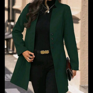 Women Solid Color Long Sleeve Stand Collar Elegant Coat